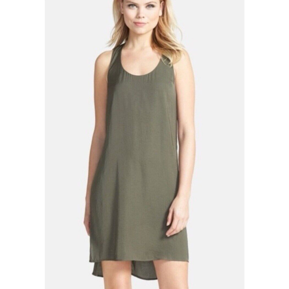 Trouve Women Small Dress Twist Knot Halter Satin finish Army Green
